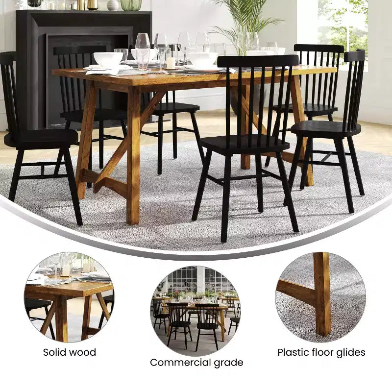 Table à manger de ferme avec piètement à tréteaux en bois