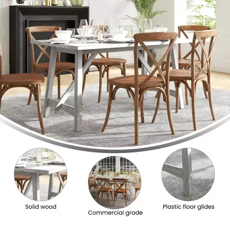 Table à manger de ferme avec piètement à tréteaux en bois