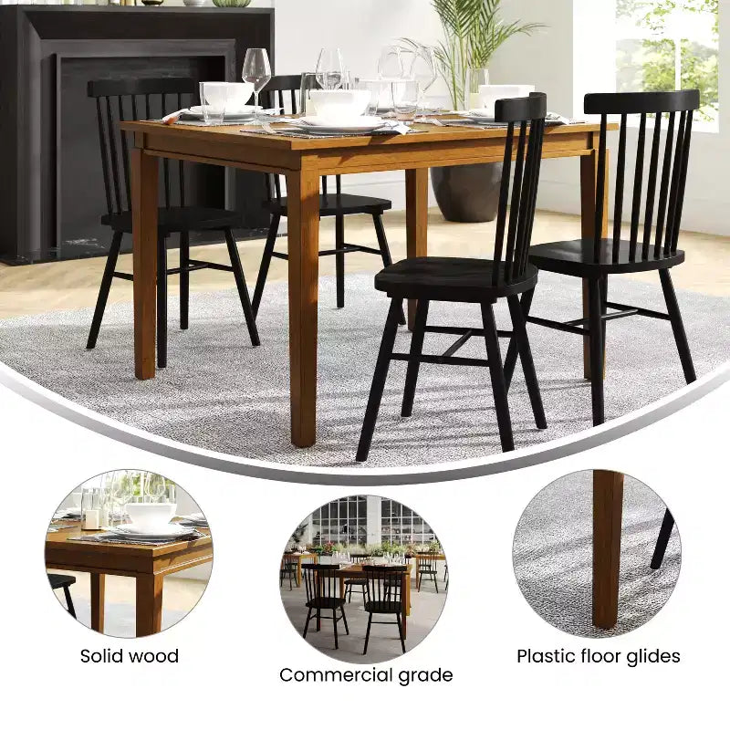 Table à manger en bois massif, table rectangulaire robuste de qualité commerciale pour 4 personnes