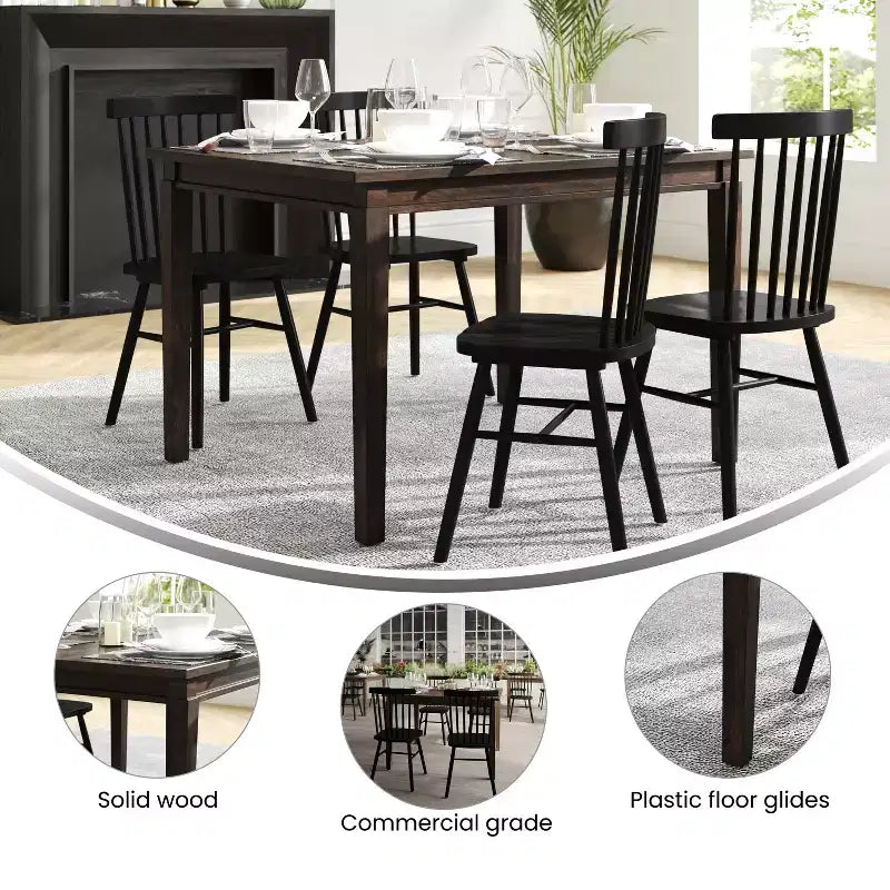 Table à manger en bois massif, table rectangulaire robuste de qualité commerciale pour 4 personnes