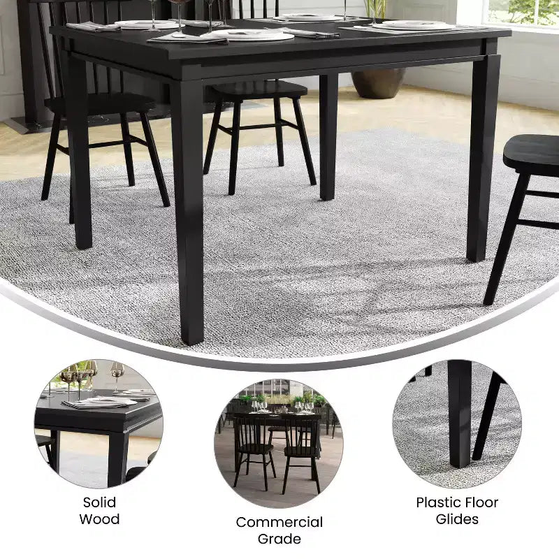 Table à manger en bois massif, table rectangulaire robuste de qualité commerciale pour 4 personnes