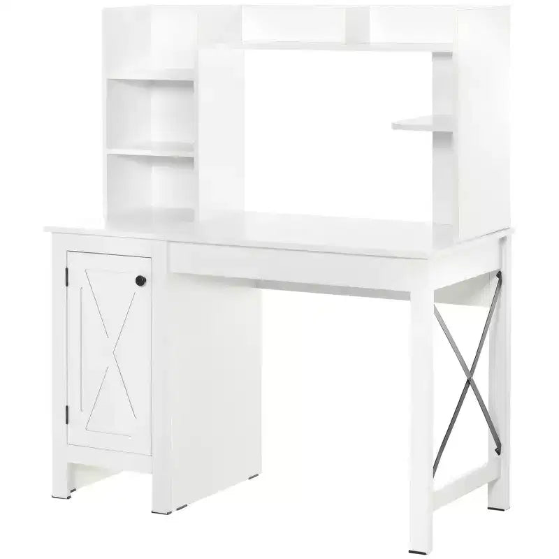 Bureau d'ordinateur de ferme avec étagère supérieure et armoire, Bureau de télétravail avec rangement, pour l'étude