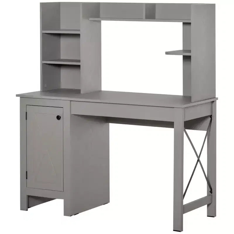 Bureau d'ordinateur de ferme avec étagère supérieure et armoire, Bureau de télétravail avec rangement, pour l'étude