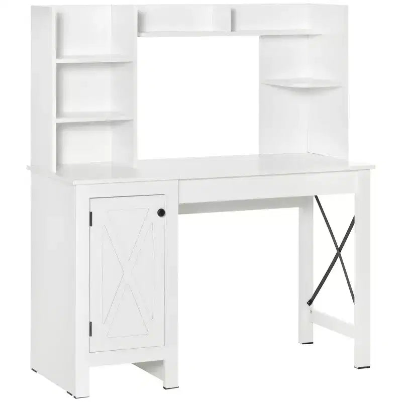 Bureau d'ordinateur de ferme avec étagère supérieure et armoire, Bureau de télétravail avec rangement, pour l'étude