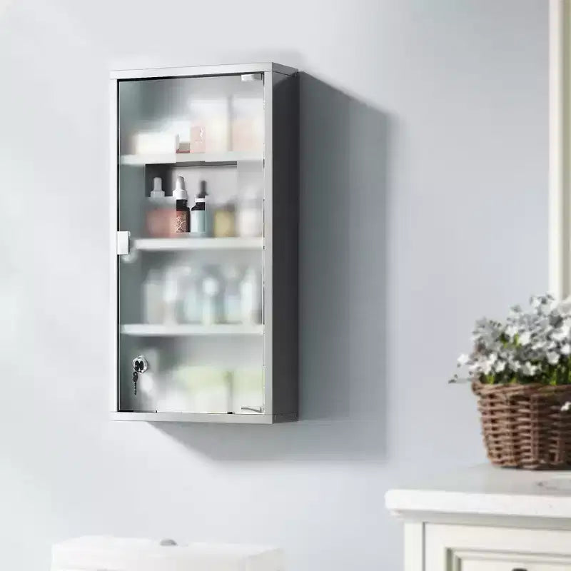Armoire à pharmacie 12 x 24 avec serrure, étagères de rangement, armoire médicale verrouillable pour la sécurité, armoire murale de salle de bain de premiers secours, argenté