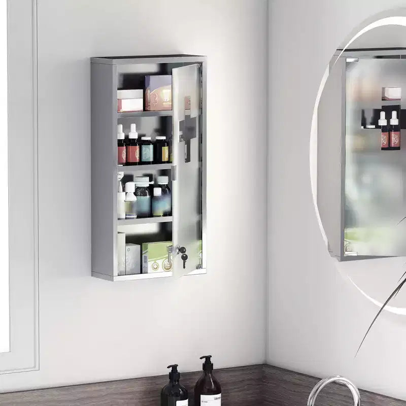 Armoire à pharmacie 12 x 24 avec serrure, étagères de rangement, armoire médicale verrouillable pour la sécurité, armoire murale de salle de bain de premiers secours, argenté