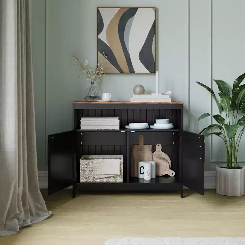 Buffet et console classiques avec armoire de rangement à deux portes et étagère de rangement ouverte