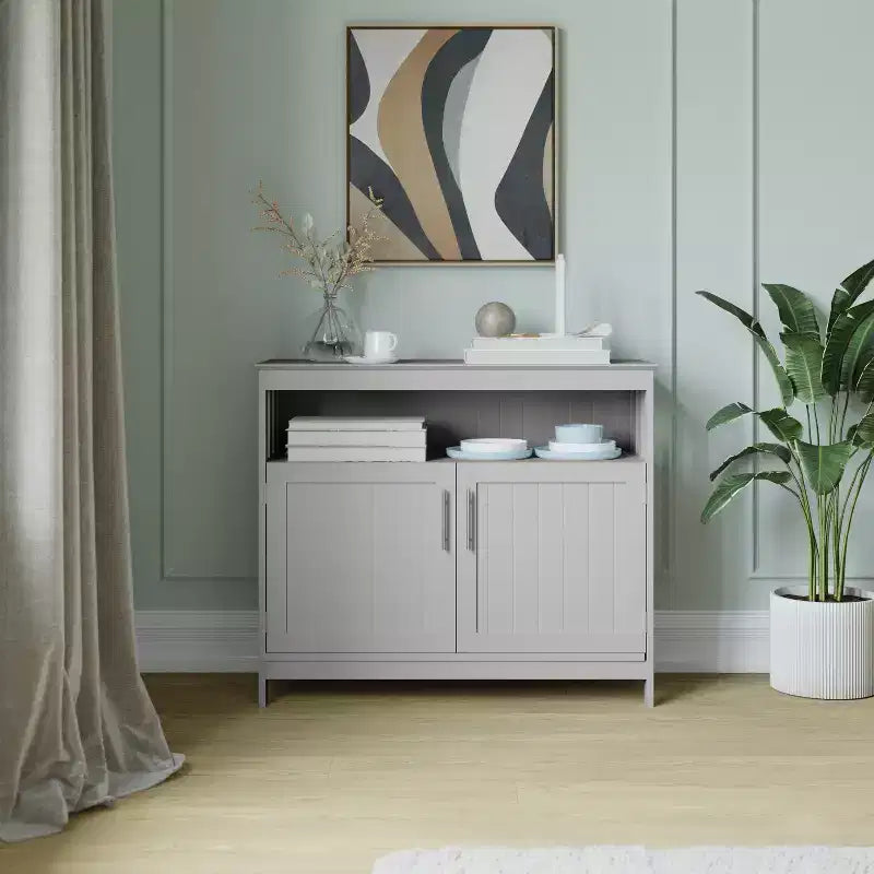 Buffet et console classiques avec armoire de rangement à deux portes et étagère de rangement ouverte