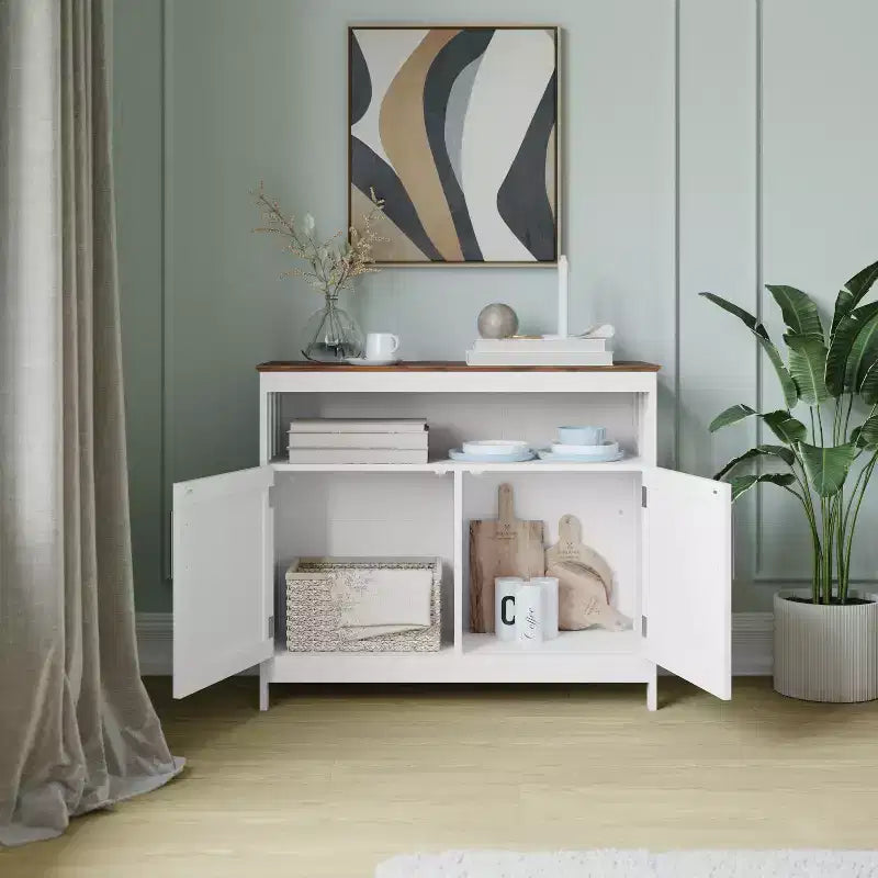 Buffet et console classiques avec armoire de rangement à deux portes et étagère de rangement ouverte