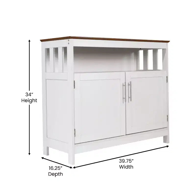 Buffet et console classiques avec armoire de rangement à deux portes et étagère de rangement ouverte