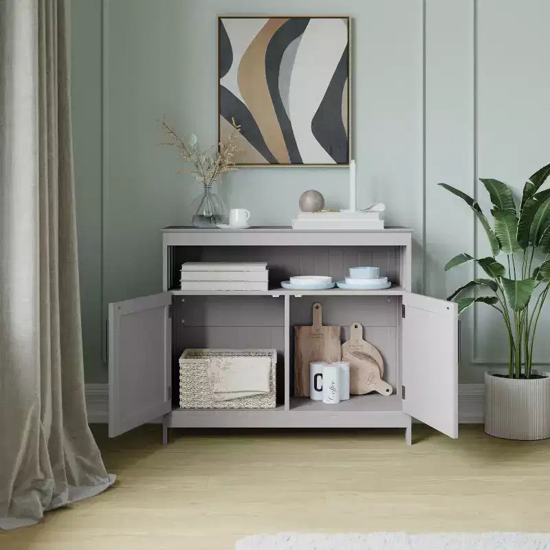 Buffet et console classiques avec armoire de rangement à deux portes et étagère de rangement ouverte