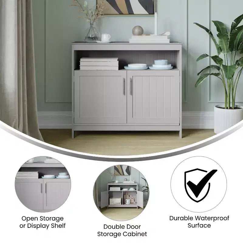 Buffet et console classiques avec armoire de rangement à deux portes et étagère de rangement ouverte