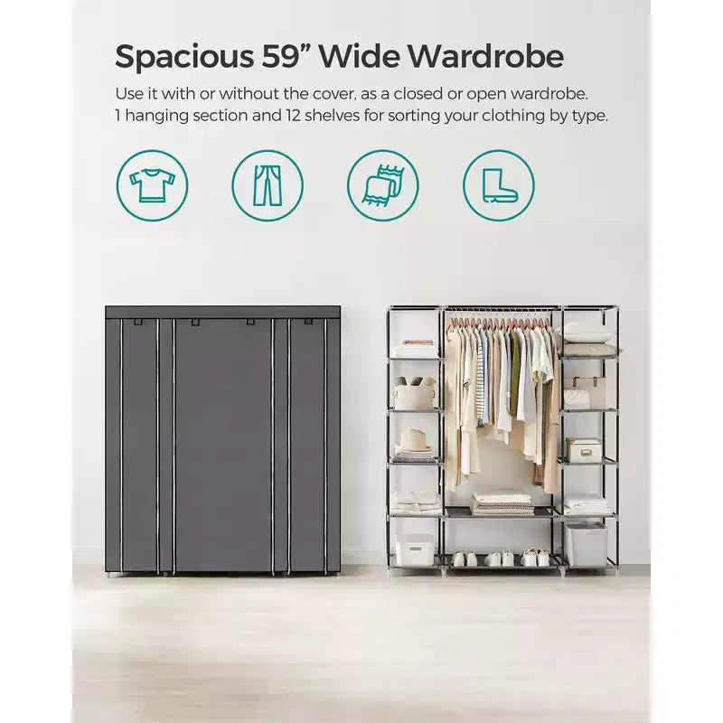 Penderie Armoire Placard Portable Rangement Organisateur Porte-Vêtements Étagère avec Housse en Tissu Non-Tissé