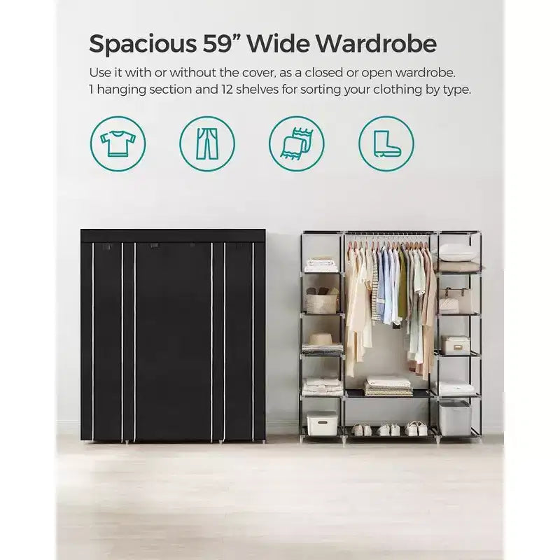 Penderie Armoire Placard Portable Rangement Organisateur Porte-Vêtements Étagère avec Housse en Tissu Non-Tissé
