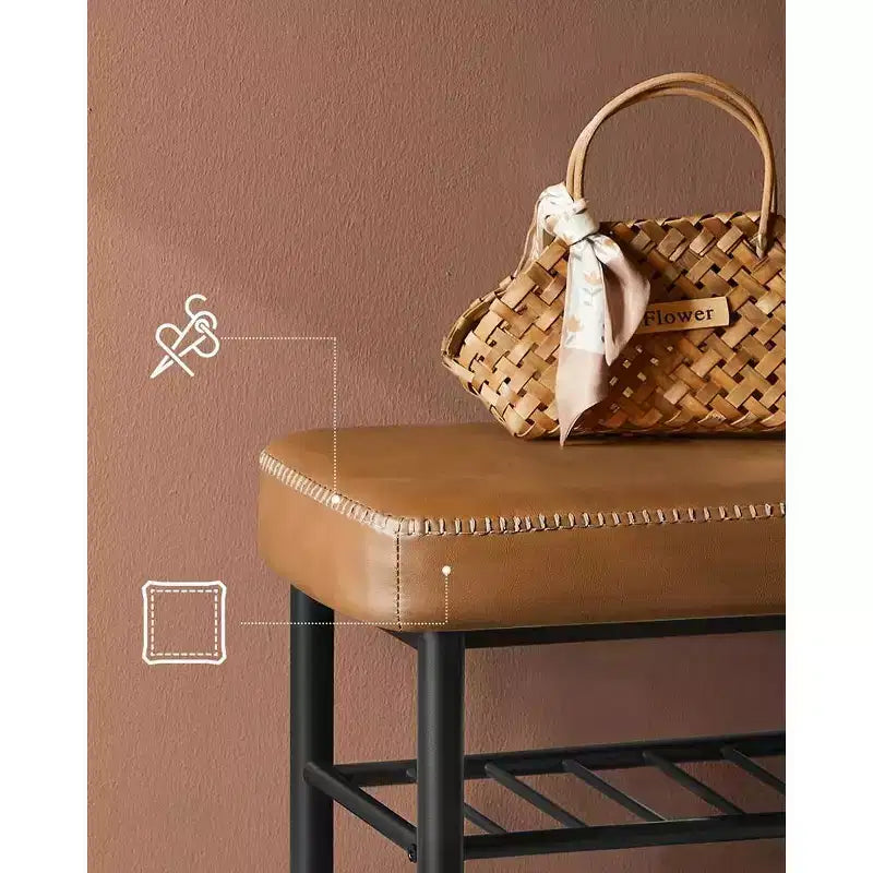 Banc à Chaussures, Banc de Rangement, Banc Porte-Chaussures d'Entrée, Cuir Synthétique avec Surpiqûres