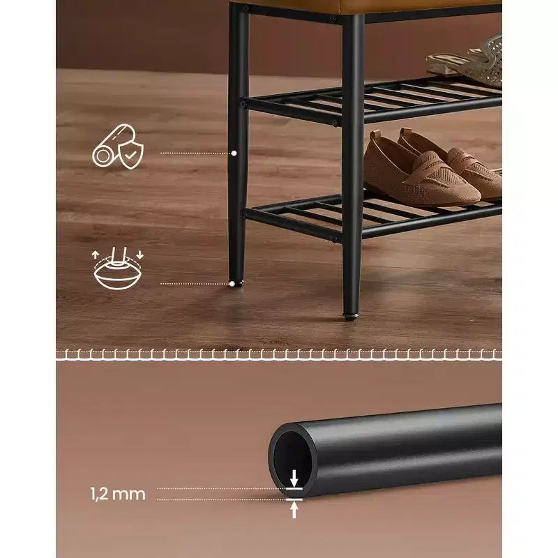 Banc à Chaussures, Banc de Rangement, Banc Porte-Chaussures d'Entrée, Cuir Synthétique avec Surpiqûres