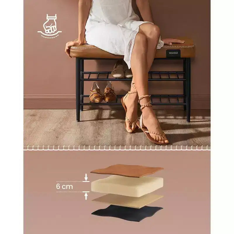 Banc à Chaussures, Banc de Rangement, Banc Porte-Chaussures d'Entrée, Cuir Synthétique avec Surpiqûres