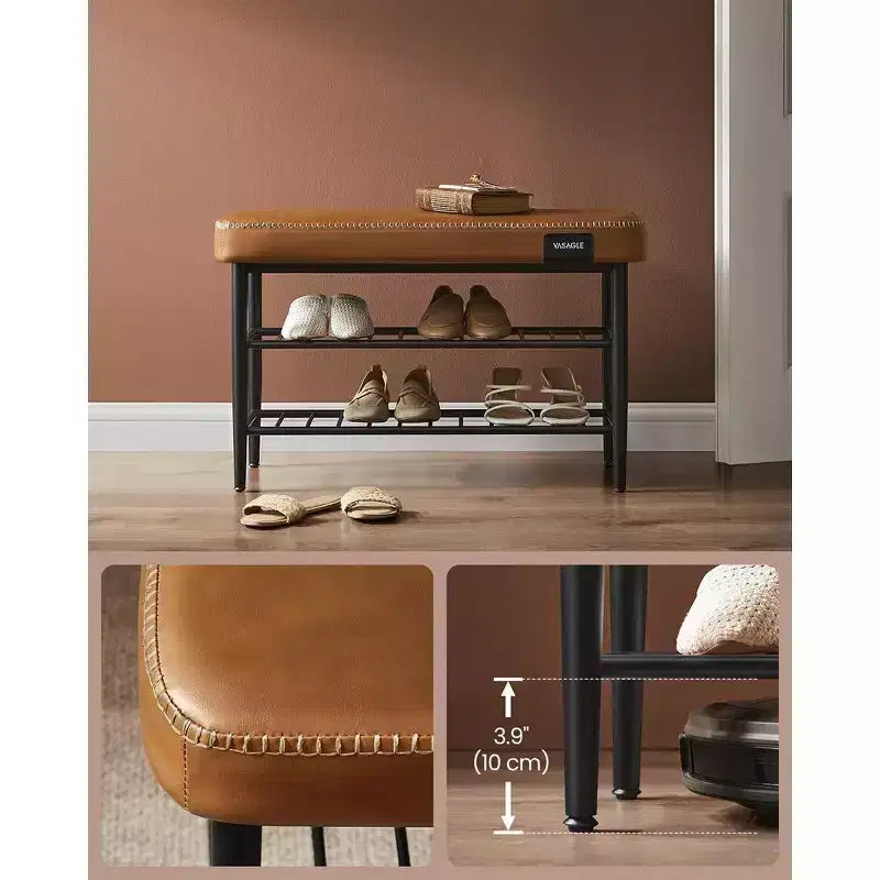 Banc à Chaussures, Banc de Rangement, Banc Porte-Chaussures d'Entrée, Cuir Synthétique avec Surpiqûres