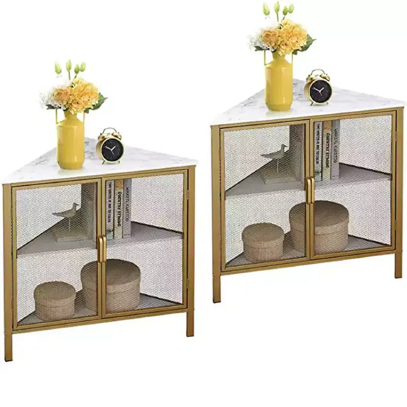 Étagère d'angle de rangement, étagère de présentation à 3 niveaux avec porte de protection et cadre métallique pour petits espaces