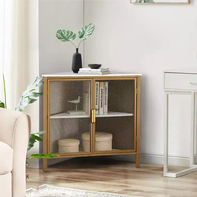 Étagère d'angle de rangement, étagère de présentation à 3 niveaux avec porte de protection et cadre métallique pour petits espaces