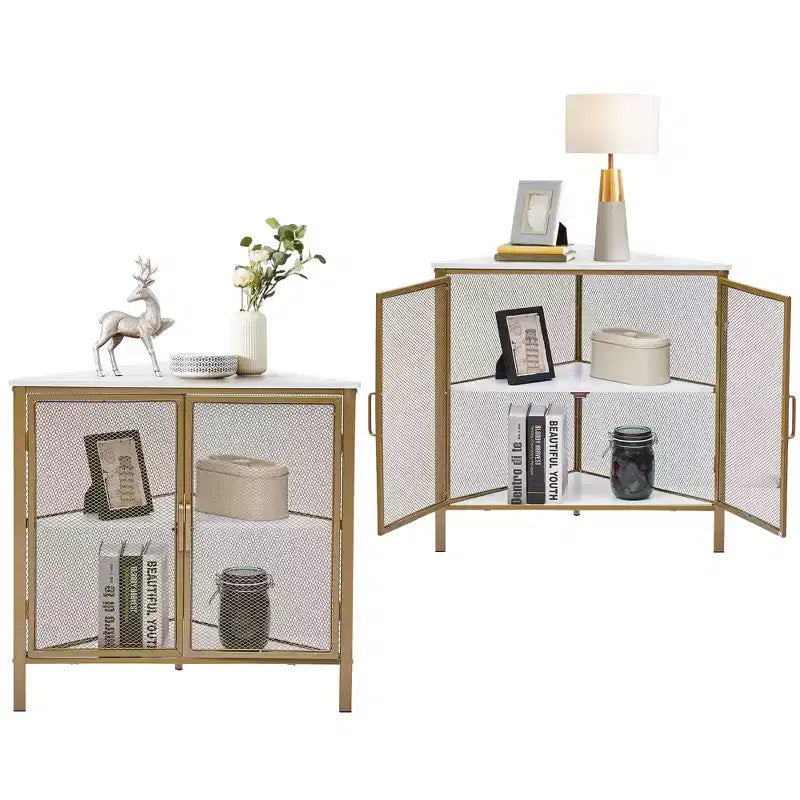 Étagère d'angle de rangement, étagère de présentation à 3 niveaux avec porte de protection et cadre métallique pour petits espaces