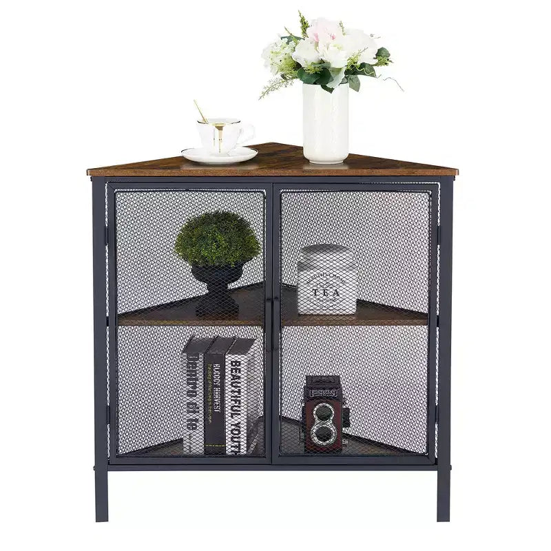 Étagère d'angle de rangement, étagère de présentation à 3 niveaux avec porte de protection et cadre métallique pour petits espaces