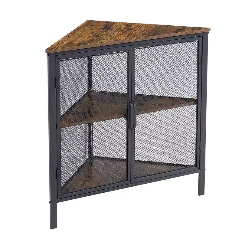 Étagère d'angle de rangement, étagère de présentation à 3 niveaux avec porte de protection et cadre métallique pour petits espaces