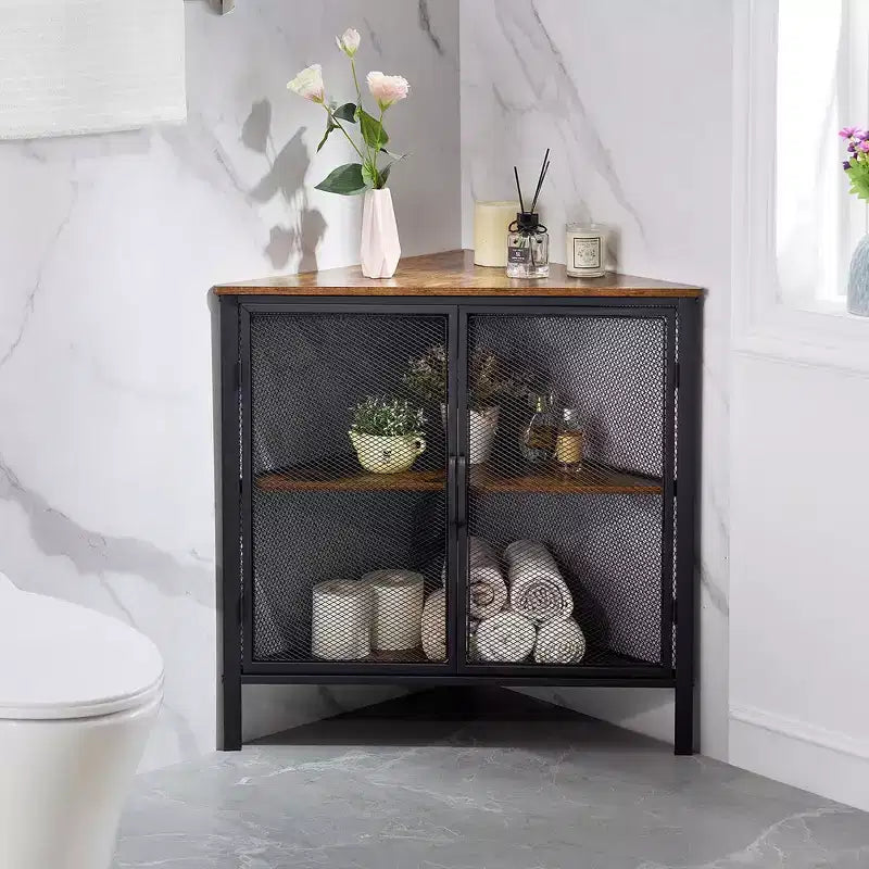 Étagère d'angle de rangement, étagère de présentation à 3 niveaux avec porte de protection et cadre métallique pour petits espaces