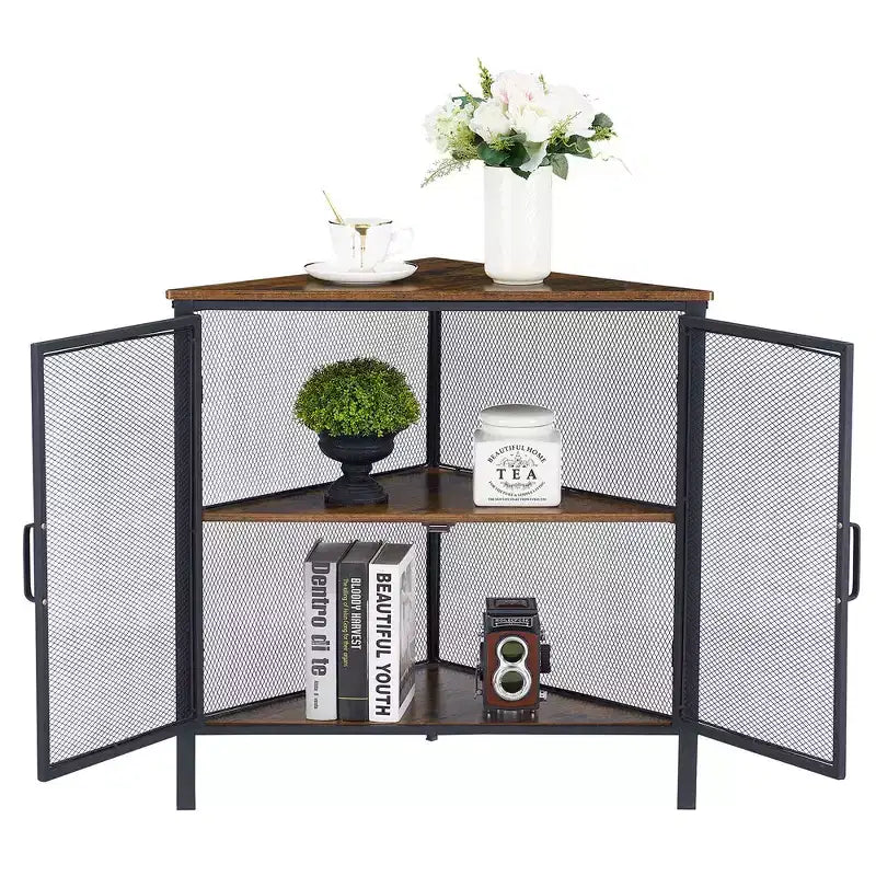Étagère d'angle de rangement, étagère de présentation à 3 niveaux avec porte de protection et cadre métallique pour petits espaces