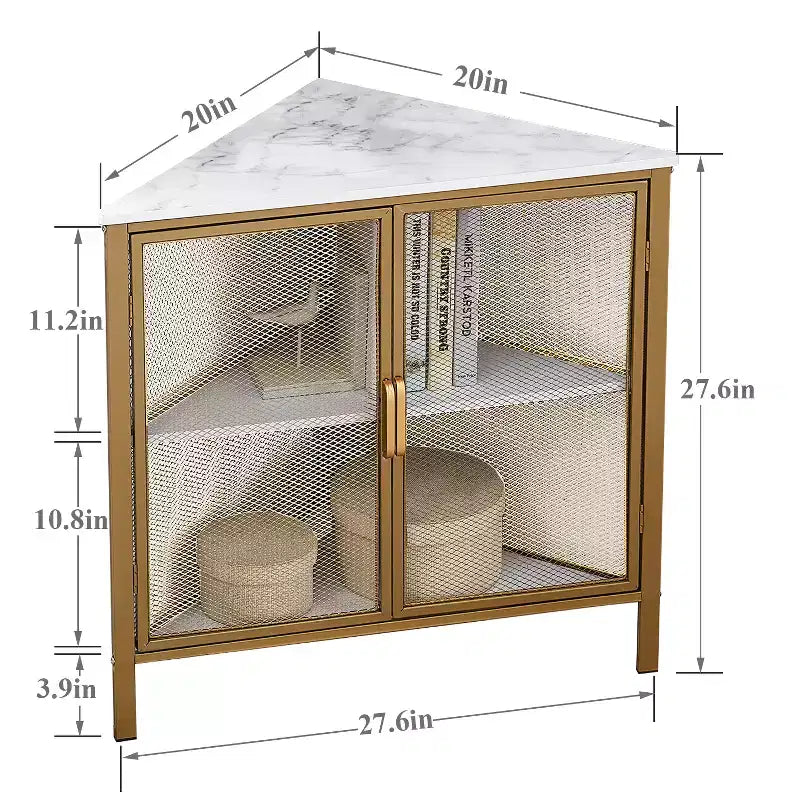 Étagère d'angle de rangement, étagère de présentation à 3 niveaux avec porte de protection et cadre métallique pour petits espaces