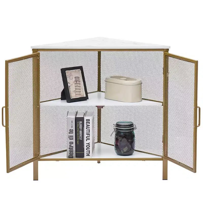 Étagère d'angle de rangement, étagère de présentation à 3 niveaux avec porte de protection et cadre métallique pour petits espaces