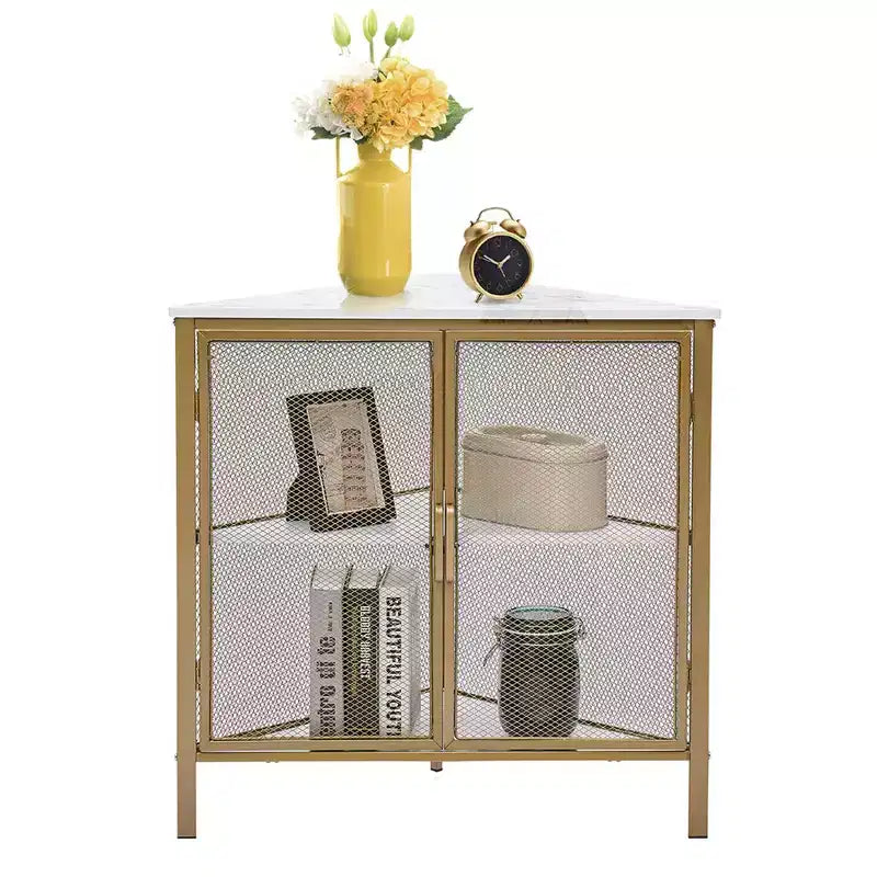 Étagère d'angle de rangement, étagère de présentation à 3 niveaux avec porte de protection et cadre métallique pour petits espaces