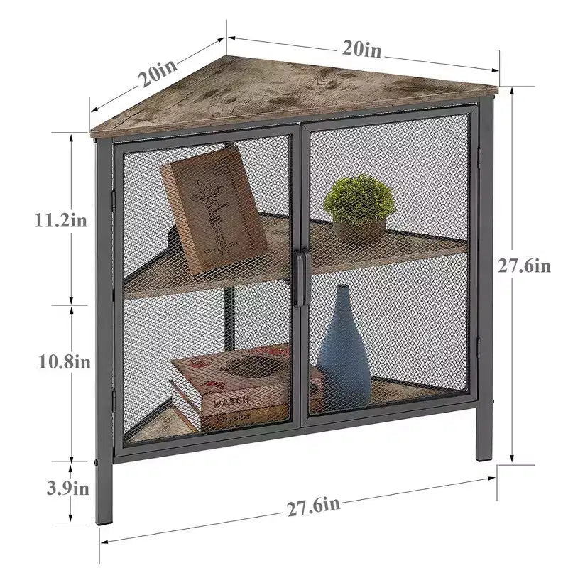 Étagère d'angle de rangement, étagère de présentation à 3 niveaux avec porte de protection et cadre métallique pour petits espaces