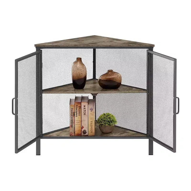 Étagère d'angle de rangement, étagère de présentation à 3 niveaux avec porte de protection et cadre métallique pour petits espaces