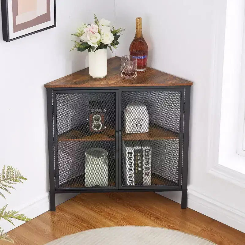Étagère d'angle de rangement, étagère de présentation à 3 niveaux avec porte de protection et cadre métallique pour petits espaces