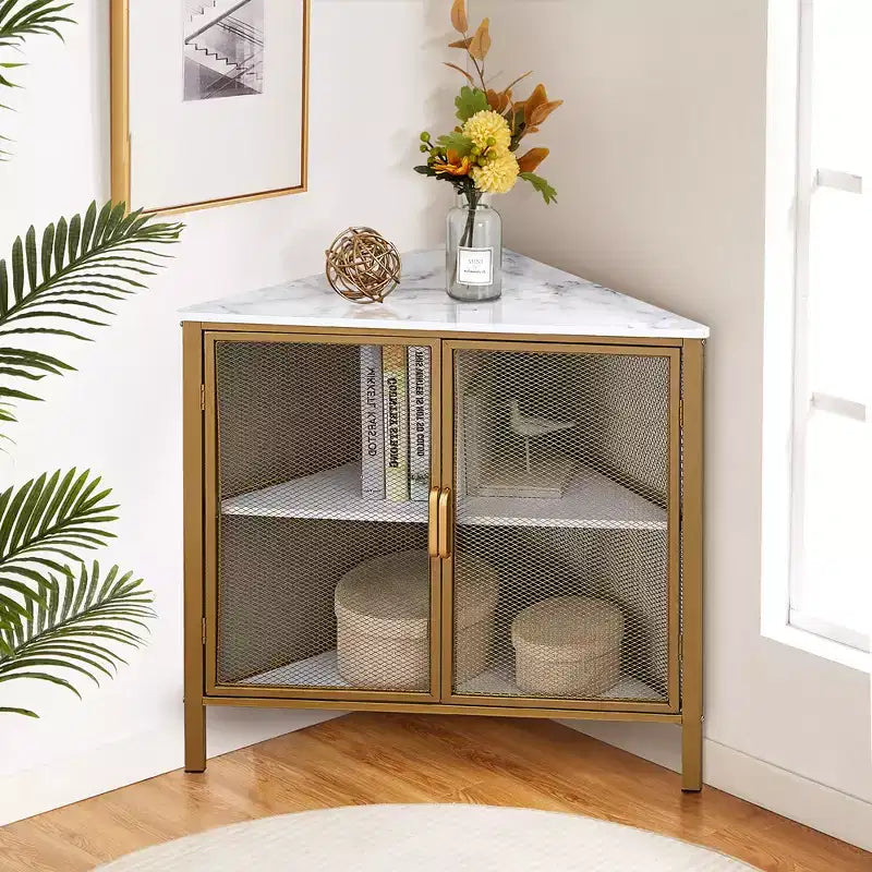 Étagère d'angle de rangement, étagère de présentation à 3 niveaux avec porte de protection et cadre métallique pour petits espaces