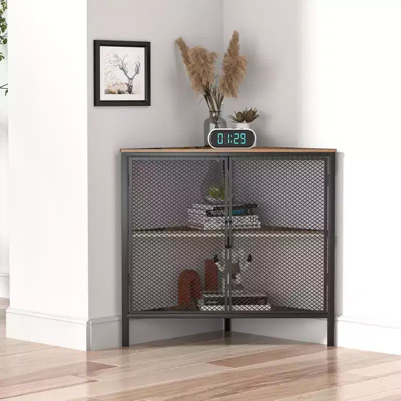Étagère d'angle de rangement, étagère de présentation à 3 niveaux avec porte de protection et cadre métallique pour petits espaces