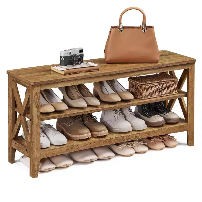 VASAGLE, Entryway Storage Bench, 2-Tier Shoe Rack, 11.8 x 39.4 x 18.9 Inches, Holds up to 600 lb, Farmhouse Style