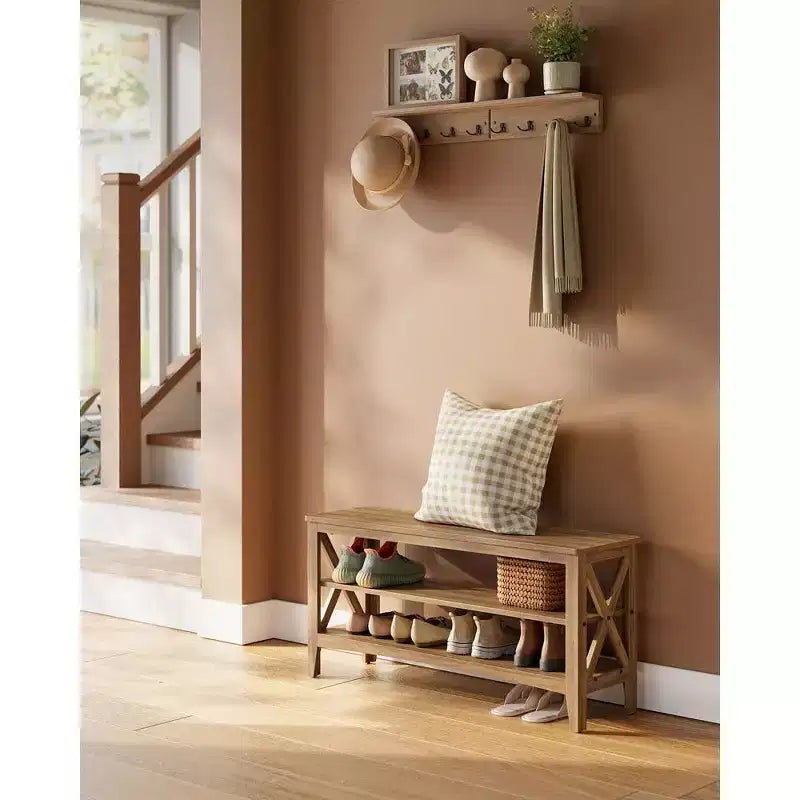 Banc de rangement d'entrée, étagère à chaussures à 2 niveaux, 30 x 100 x 48 cm, supporte jusqu'à 272 kg, style ferme