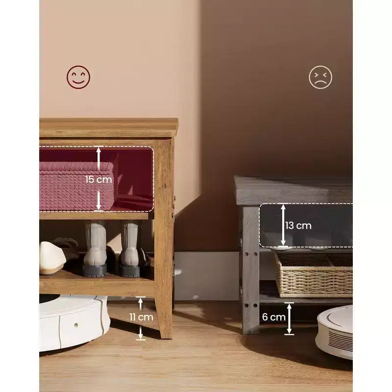 Banc de rangement d'entrée, étagère à chaussures à 2 niveaux, 30 x 100 x 48 cm, supporte jusqu'à 272 kg, style ferme