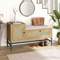 Banc à chaussures en rotin avec rangement, banc d'entrée avec tiroir à chaussures rabattable, banc de rangement à chaussures pour couloir et chambre à coucher, chêne naturel