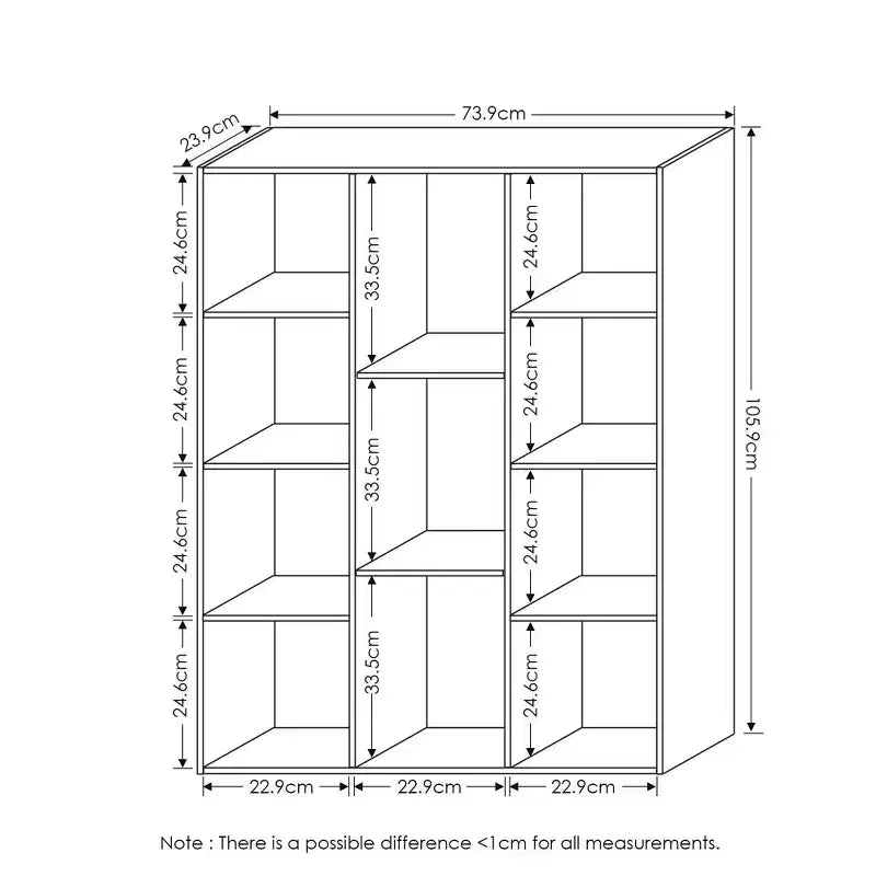 Bibliothèque ouverte à 3 niveaux, étagère de rangement à 11 casiers, meuble de présentation au sol, blanc