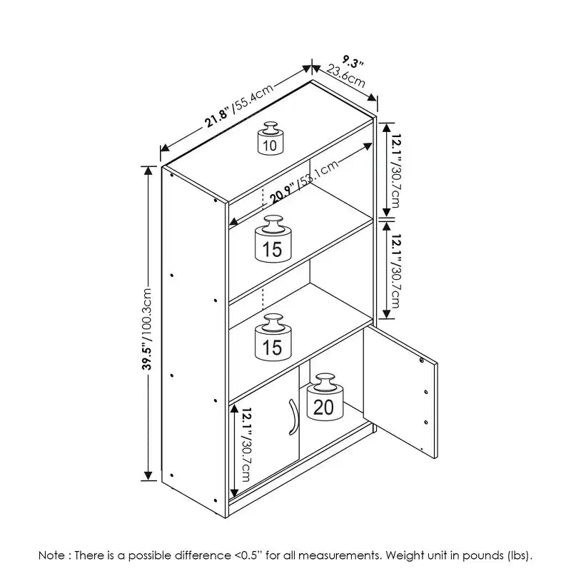 Étagère décorative à 3 niveaux bibliothèque ouverte étagère de présentation avec 2 cubes et 2 portes armoire de rangement, pin métropolitain