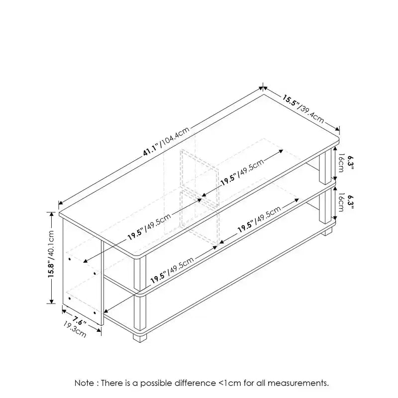Meuble TV 3 niveaux pour TV jusqu'à 48", console TV meuble TV avec étagères de rangement ouvertes, Americano