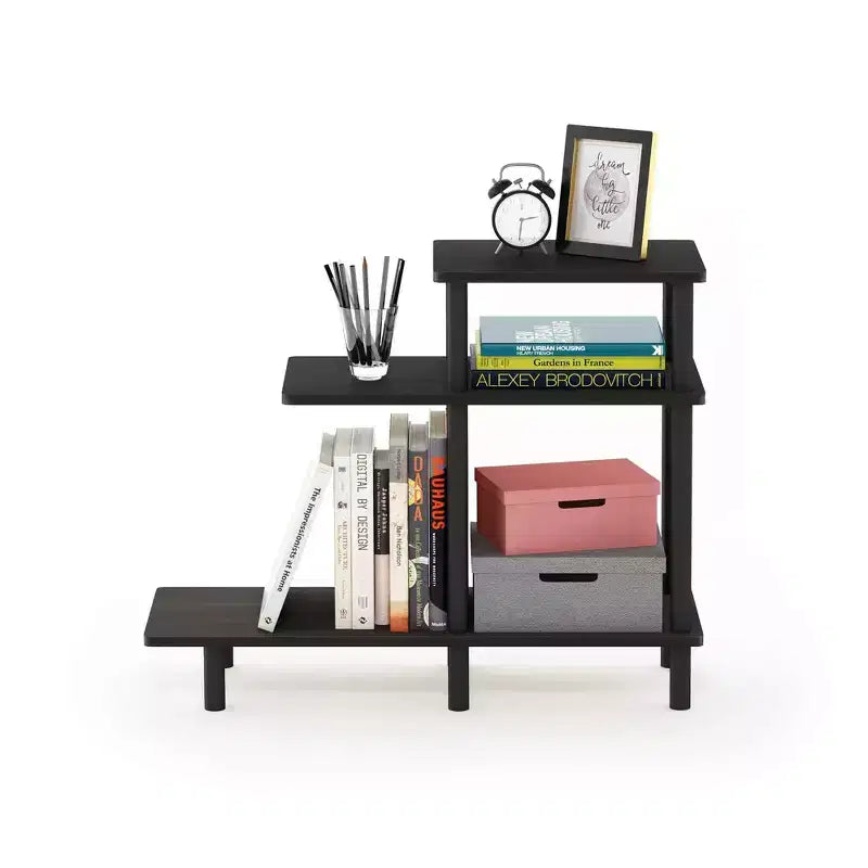 Table d'appoint de canapé réversible à 3 niveaux avec étagères de rangement ouvertes, Espresso