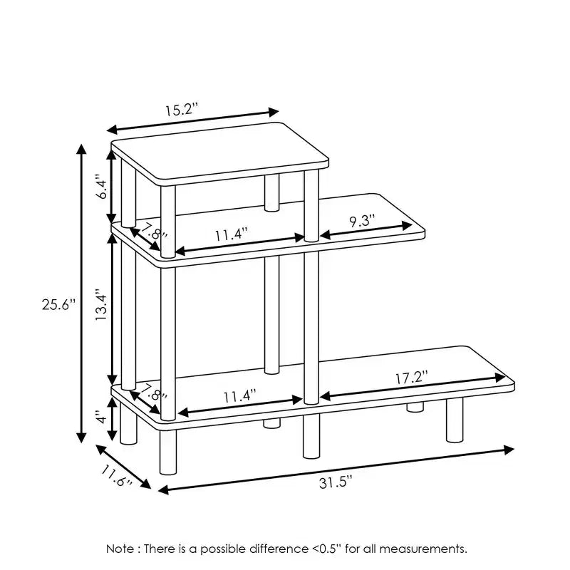 Table d'appoint de canapé réversible à 3 niveaux avec étagères de rangement ouvertes, Espresso