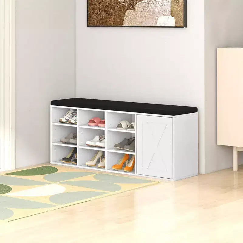 Banc à chaussures avec coussin rembourré 9 cubes Meuble à chaussures de rangement réglable Blanc/Gris/Marron rustique